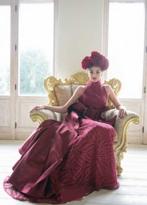 Abito da sera in pizzo e shantung