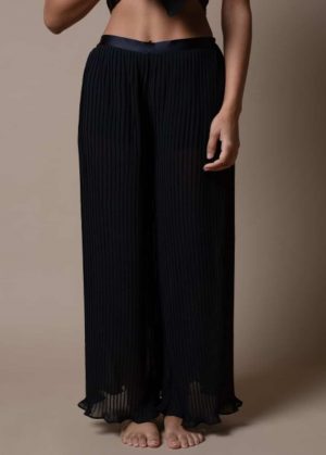 pantalone plissettato in seta color nero