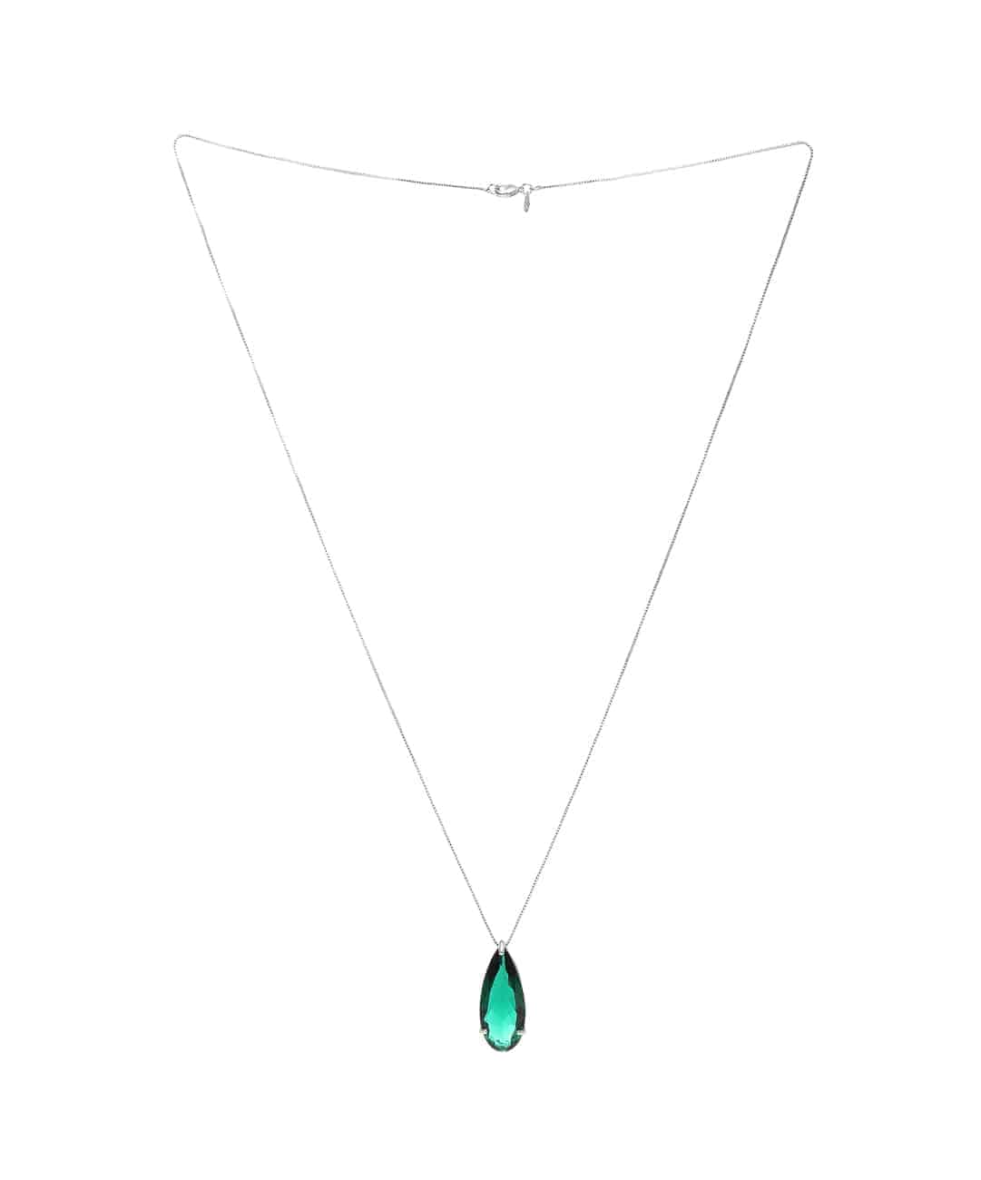 Collana lunga in oro bianco con cristallo verde