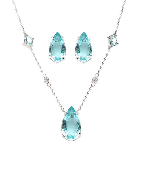 Collana e orecchini oro bianco con cristalli azzurri